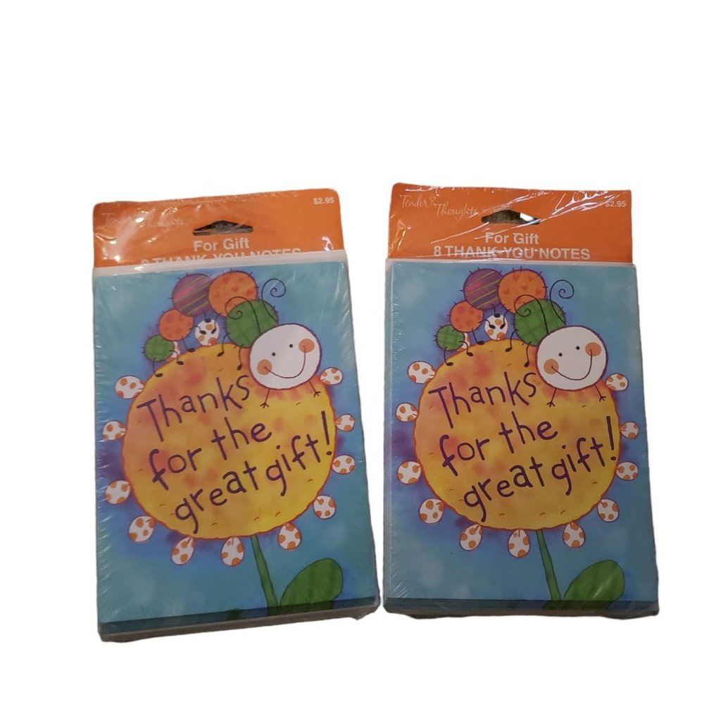 Tender Thoughts Gift Thank You Cards with Envelopes, 4x6 in 8 pk Lot of 2 New